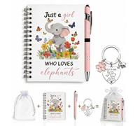 Kideerly Elephant Gifts for Women, Cute Elephant Gifts Stationery Set | with A6 Notebook, Pink Pen & Elephant Keyring, "Just a Girl Who Loves Elephants", Notebook & Pen Gift Set, Friendship Gift