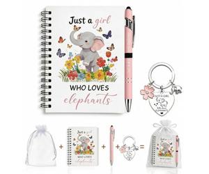 Kideerly Elephant Gifts for Women, Cute Elephant Gifts Stationery Set | with A6 Notebook, Pink Pen & Elephant Keyring, "Just a Girl Who Loves Elephants", Notebook & Pen Gift Set, Friendship Gift