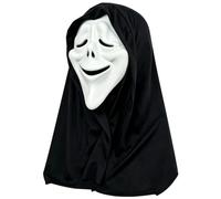 Kideerly Scream Mask for Adults, Halloween Mask, Ghost Face Mask with Black Hood, Scary Latex Horror Full Face Halloween Mask for Adults, Fancy Dress Cosplay Costume, Haunted House Party Prop