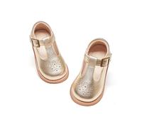 Kiderence Toddler Little Girls Mary Jane Dress Shoes School Oxford for Girls Gold Flats Size 4M