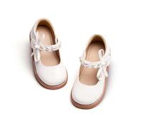 Kiderence Toddler Little Girls Mary Jane Dress Shoes School Oxford for Girls White Flats Size 4M