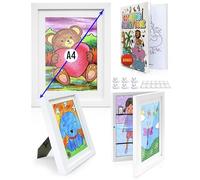 KidGallery Kids Artwork Display Frames A4 - Set of 2 White Kids Art Frames - Includes Colouring Book - Easy, Organized Storage of Drawings - Creative Gift for Personalised and Practical Decoration