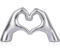 KIDHABE Silver Decor Heart Hands Sculpture for Living Room Bedroom Bookshelf Mantle Desk Decoration, Modern Home Decor Aesthetic for Wedding Anniversary Mother Decorations (10.5cm)