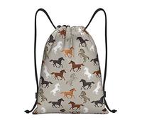 KIDINN Cute Horse Print Drawstring Bags,Adjustable Drawstring Bag, Black, M, Classic