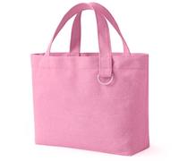 KIDJFGG 1 Pack Small Canvas Tote Bags, Mini Tote Bags Bulk for Women, DIY Blank Reusable Cute Sublimation Tote Bag with Handles & D Ring for Lunch,Party Favors, Wedding Gifts & Crafts (Pink)