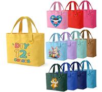 KIDJFGG Small Canvas Tote Bags 12 Pack Reusable Mini Tote Bags Bulk for DIY Crafts, Parties， Bridal Favors, Mother's Day & Christmas Gifts， Canvas Bag with Pink Ribbon（12 Assorted Colors）