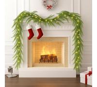 Kidken 2.7M/9FT Christmas Garland with Lights, Light Up Xmas Decoration for Fireplace Stairs,Artificial Wreath with 50 LED Lights and Pine Cones Berries for Home Holiday Decor (9FT PE)