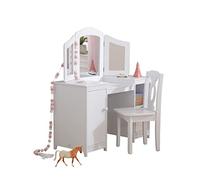 KidKraft Deluxe Wooden Vanity Table and Chair for Kids, White Dressing Table with Mirror and Chair, Kids' Desk with Storage Shelves, Children's Playroom/Bedroom Furniture, 13018