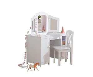 KidKraft Deluxe Wooden Vanity Table and Chair for Kids, White Dressing Table with Mirror and Chair, Kids' Desk with Storage Shelves, Children's Playroom/Bedroom Furniture, 13018