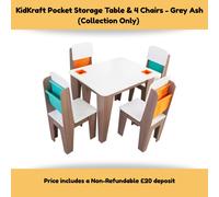 KidKraft Pocket Storage Table and 4 Chairs - Grey Ash (Collection Only)