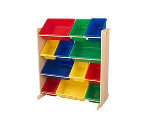 KidKraft Primary Sort It and Store It Toy Organiser, Kids' Storage Unit with 12 Plastic Bins, Removable Storage Boxes, Children's Playroom/Bedroom Furniture, 16774
