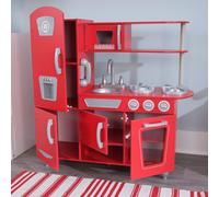 KidKraft Red Vintage Toy Kitchen, Wooden Play Kitchen with Toy Phone, Kids' Kitchen set with Retro Toy Fridge, 53173