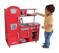 KidKraft Red Vintage Toy Kitchen, Wooden Play Kitchen with Toy Phone, Kids' Kitchen set with Retro Toy Fridge, 53173