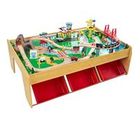 KidKraft Waterfall Mountain Wooden Train Table with Storage Boxes, Train Track Set with Wooden Toy Cars, Crane, Helicopter, Airplane and Accessories Included, Kids’ Toys, 17850