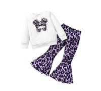 KIDLAGA Toddler Girls Clothing Figure Graphic Drop Shoulder Top Pullover Leopard Print Flared Trousers Autumn Winter Outfit Set, Purple, 7-8 Jahre