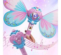Kidloop Magic Bubble Wand Blower, Musical Light Up Butterfly Fairy Stick Bubbles Marker Toy for Kids, Party Wedding Outdoor Activity Bubble Machine with 2 Bottle Bubbles Refill (Pink)