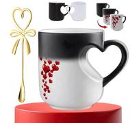 Kidlupe Heart-Shaped Color Changing Magic Ceramic Mug, Heat Sensitive Magic Color Changing Coffee Mug with Red Heart Design, Heart Mugs for Valentine’S, Anniversaries & Birthdays (Black)