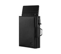 KIDMAN Icarus I Genuine Leather Slim Wallet with Aluminium Case and Coin Compartment I Large Note Compartment I Wallet for Men with RFID I Mini Wallet for Men I Card Holder for up to 8 Cards I Black