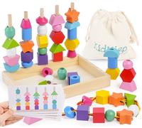 KidMigo 2-In-1 Threading Toys, Fine Motor Skills Storage Compartment And Cards, Threading Toys For 2 Year Olds, Montessori For 2 3 4 5 Year Olds with Canvas Storage Bag