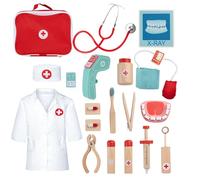 KidMigo Kids Doctors Set Dentist Role Pretend Play Wooden Toddler Toys for Kids Dress Up Costumes Gifts for Girls Boys Age 3 Stethoscope for Doctors Playsets