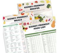 Kidney Friendly Food List Chart Set of 3 - Renal Diet Food Chart with 600+ Foods for CKD & Dialysis - Low Sodium, Potassium, Phosphorus & Oxalate Levels, Meal Plan & 28 Recipes, Laminated