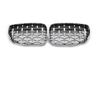 Kidney Grille For BMW 1 Series E81 E87 07-11 Black And Glossy M-Color Double Grille Replacement Racing Front Bumper Grilles Bumper(Diamond-Silver)