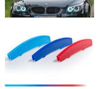 Kidney Grille Insert Tri-Color Covers 3pcs - Fits B-M-W 5 Series E60 E61 M5 2003-2010 (11 Slats), ABS Snap-on Front Grill Clips, Grille Insert Trim Strips, Car Front Grill Mesh Trim