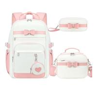 KIDNUO Laptop Backpack for Women,4pcs School Backpacks With Lunch Box Pencil Case Pouch Pocket Set for Girls Teen Bookbag, Beige, L, Backpack