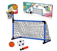 Kidoloop Kids 2 in 1 Basketball Hoop and Football Goal Set for Children, Hoop, Net, Ball, Pump Kids Basketball Hoop and Stand Girls Boys, Outdoor Indoor Activities Toy All in One