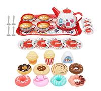 Kidoloop Tea Set 30 Pcs Tin Party Cups & Plates Dessert candy muffin Toys Including Metal Teapot Washable Dishes Safe Material Little Girls Enhance Child Skills