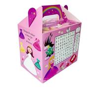 Kidoodle 48 x PRINCESS THEMED ACTIVITY MEAL BOX - Childrens Kids Carry Food Birthday Party Cardboard Lunch Box- Picnic Wedding Favours Snack Box