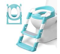 KIDOOLA Adjustable Potty Ladder Seat for Toilet Training with Steps, Handle & Soft Cushion Design, Non-Slip | Space Efficient | Foldable & Easy Assembly Splash Guard Included - Teal