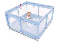 Kidoola Baby Playpen with Padded Frame & Breathable Mesh Walls, Balls & Pull Rings Included, for Indoor & Outdoor Use, Toddler Fence, Extra Large Play Yard for Babies (127x127x65cm) (Blue)