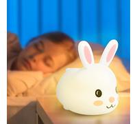 Kidoola Bunny Night Light, Nightlight Lamp, 6 Colour Touch Change LED, BPA Free Kawaii Silicone Rabbit with Rechargeable Battery,Cute Nursery Decor & Sleep Accessory