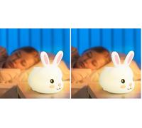 kidoola Bunny Night Light, Nightlight Lamp, 6 Colour Touch Change LED, BPA Free Kawaii Silicone Rabbit with Rechargeable Battery,Cute Nursery Decor & Sleep Accessory (Pack of 2)