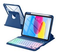 Kidopire Compatible with iPad 11th 10th Generation Case with Keyboard - Detachable Wireless Keyboard Case for iPad A16 11-inch 2025 & 10.9-inch 2022, 7 Colors Backlit & 360° Rotatable Cover, Navy Blue