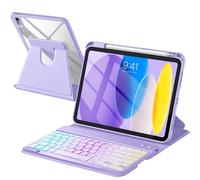 kidopire Compatible with iPad 11th 10th Generation Case with Keyboard - Detachable Wireless Keyboard Case for iPad A16 11-inch 2025 & 10.9-inch 2022, 7 Colors Backlit & 360° Rotatable Cover, Purple
