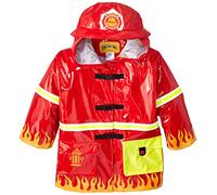 Kidorable Red Fireman All-Weather Raincoat for Boys w/Fun Flames, Chief Badge, Reflective Strips