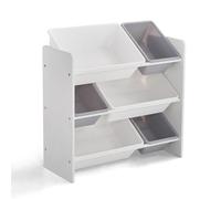 Kidoz Toy Organiser 3 Shelf Wooden Toy Storage with 6 Removable Bins, White