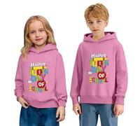 Kids 100 Days Celebration Print Hooded Sweatshirt Long Sleeve Casual Pullover Soft Fleece Jumper Top for School Milestone Playground Cosy Fun Outfit (11-12 Years) Pink