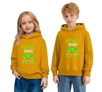 Kids 100 Days Celebration Print Hooded Sweatshirt Long Sleeve Casual Pullover Soft Fleece Jumper Top for School Milestone Play Cosy Everyday Style (Yellow, 7-8 Years)