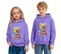 Kids 100 Days Celebration Print Hooded Sweatshirt Long Sleeve Casual Pullover Soft Fleece Jumper Top for School Milestone Playground Cosy Fun Outfit (Purple, 5-6 Years)