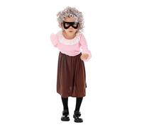 Kids 100 Days of School Costume for Boys Girls Granny Grandpa Costume Kids Old Lady Fancy Dress Outfit for Party School Book Day Grandpa Jumpsuit Hat Glasses Beard Cane Pipe Outfit