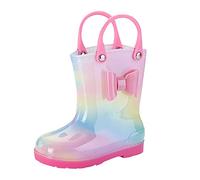 Kids 111 Rain Boots Children Bowknot Rainboots Easy On Handles Girls Rubber Booties Non-222 Lightweight Shoes (A, 13 Little Child)