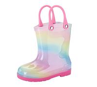 Kids 111 Rain Boots Children Bowknot Rainboots Easy On Handles Girls Rubber Booties Non-222 Lightweight Shoes (B, 10 Toddler)