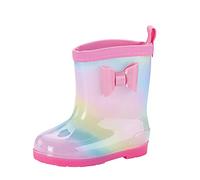 Kids 111 Rain Boots Children Easy On Handles Bowknot Rainboots Girls Rubber Booties Non-222 Lightweight Shoes (H, 13 Little Child)