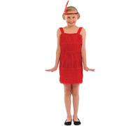 Kids 1920s Red Flapper Fringe Dress S - XL 20s Charleston Girl Fancy Dress