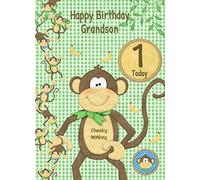 Kids 1st Birthday Cheeky Monkey Cartoon Card for Grandson