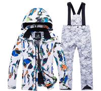 Kids 2 Pcs Ski Suit Set UK, Girl Boy Waterproof Winter 2 Piece Ski Suits Kid Snowsuit Piece Outfits Set Child Trousers Winter Windproof Snowboarding Warm Snow Suits Unisex Snow Pants Kids White