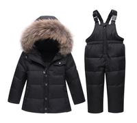 Kids 2 Pcs Ski Suit Set UK, Ski Suit Boys Children's Snowsuit 2 Piece Thickened Jacket + Trousers Jackets and Trousers Set Winter Warm Windbroof Puffer Down Jacket Snow Suits Children Unisex